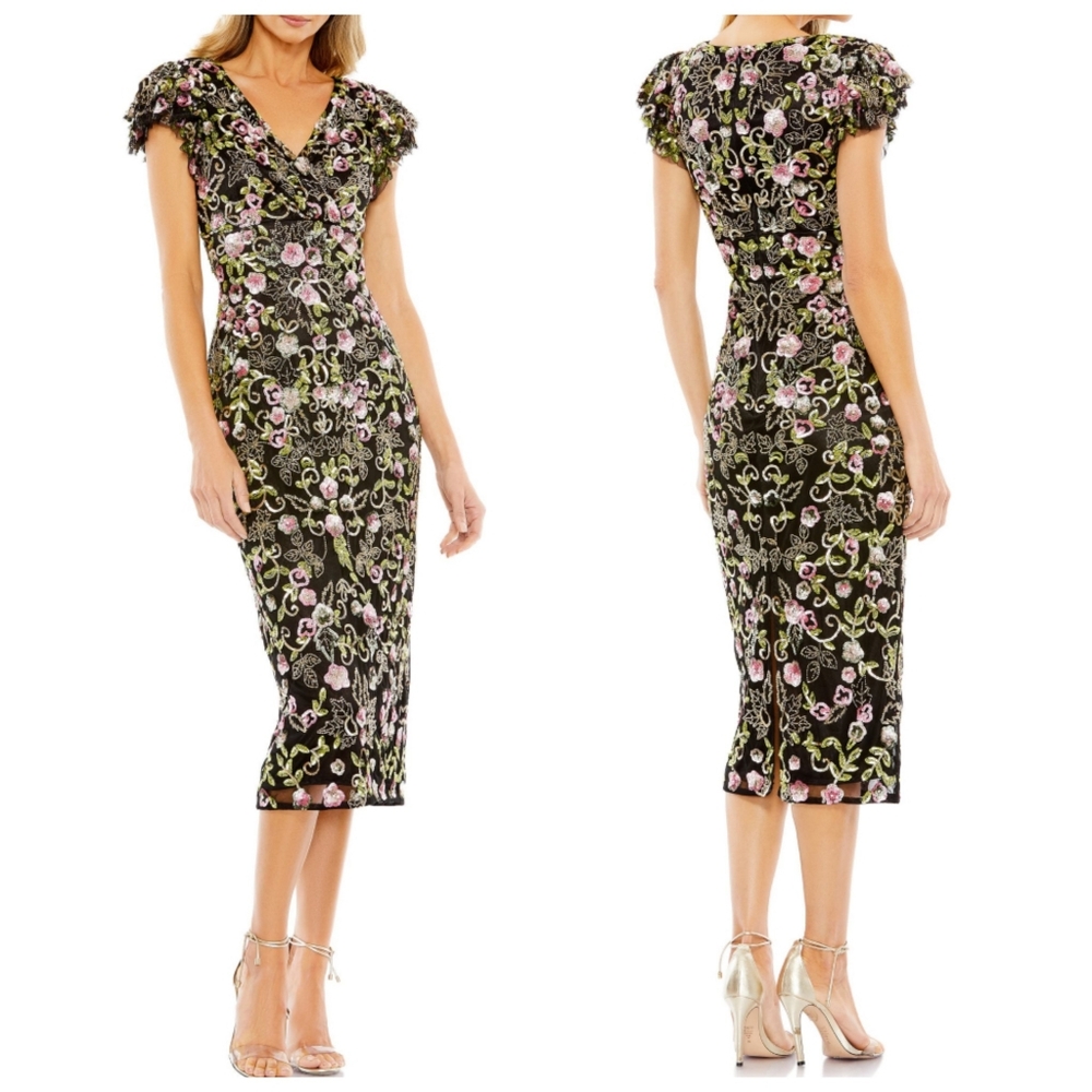 Mac Duggal Black Floral Embroidered Dress